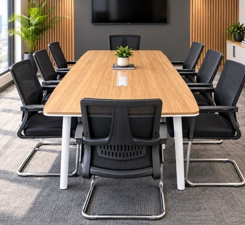 GOF Furniture LS-HT667 & 616D Raven Boardroom Table + 8 Den Office Chairs | 8-Seater | Oak | 2400 × 1200 mm Conference Table – Oak, Chair Included