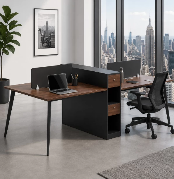 HOD Minova 2.7m 4 Person Executive Workstation Office Table – Dark Walnut - Image 3