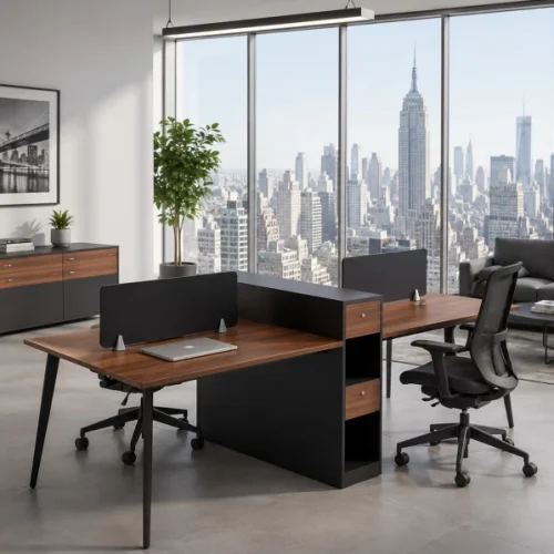 HOD Minova 2.7m 4 Person Executive Workstation Office Table – Dark Walnut
