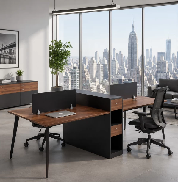 HOD Minova 2.7m 4 Person Executive Workstation Office Table – Dark Walnut