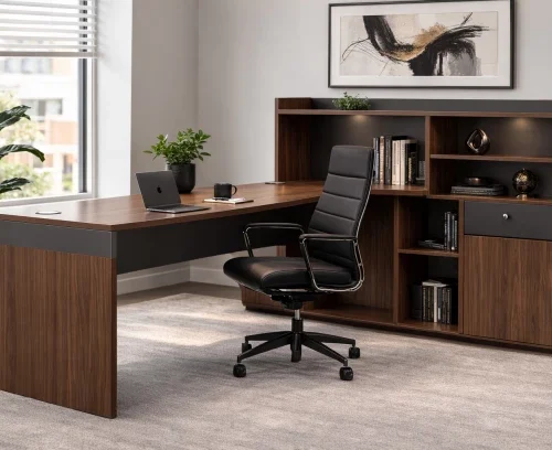 HOD Modern Efficient 1.5mx1.4m Organizing Office Table – Brown, Grey