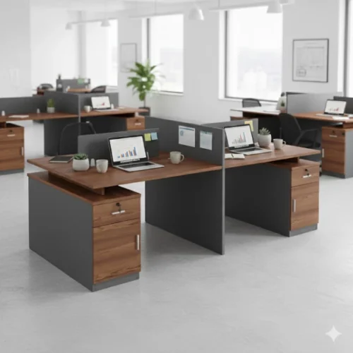HOD The Modular 4 Person Workstation Office Table – Dark Walnut, Grey