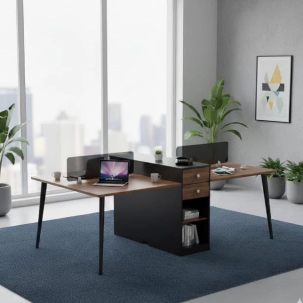 QandAHome Olympus 2,7m Office Table – Grey and Brown