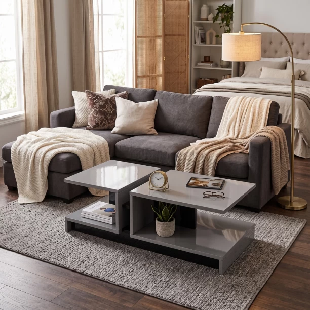 Decorum & Co Opaline Two-Tone Coffee Table Multipurpose Table – Grey - Image 2