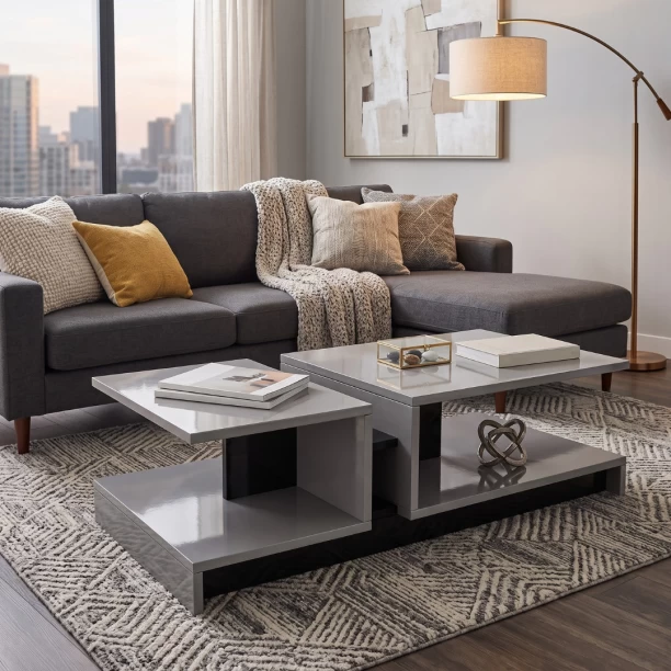 Decorum & Co Opaline Two-Tone Coffee Table Multipurpose Table – Grey - Image 4