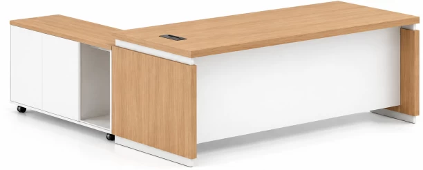 HOD Prime Executive 1.8m L-Shaped Office Desk with Storage Office Table – White, Natural Oak - Image 2