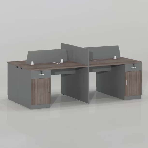 GOF FURNITure TC-12524-4 & 601A – Merge Four-Seater Workstation and Sonoma Office Chair Office Table – Walnut, Grey, Chair Included - Image 3