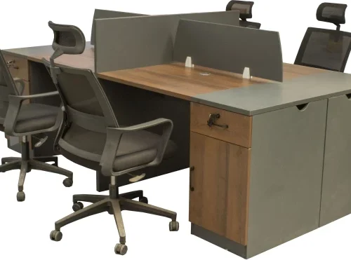GOF FURNITure TC-12524-4 & 601A – Merge Four-Seater Workstation and Sonoma Office Chair Office Table – Walnut, Grey, Chair Included