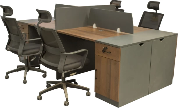 GOF FURNITure TC-12524-4 & 601A – Merge Four-Seater Workstation and Sonoma Office Chair Office Table – Walnut, Grey, Chair Included