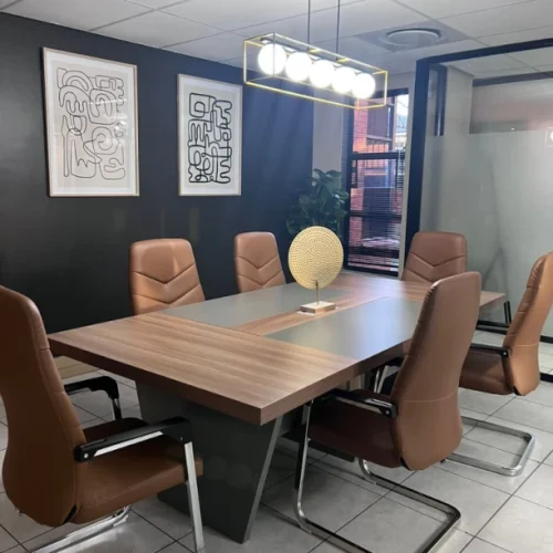 GOF FURNITURE TC-Q736-2.4 & 705 - Rammy Boardroom Table with 6 Camo Office Chairs Conference Table – Walnut, Chair Included