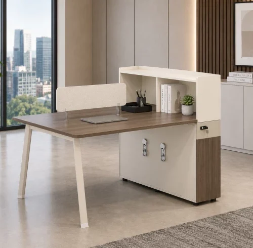 HOD Vista 2-Seater Collaborative Office Workstation with Storage Hutch Office Table – White