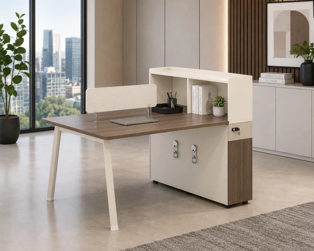 HOD Vista 2-Seater Collaborative Office Workstation with Storage Hutch Office Table – White