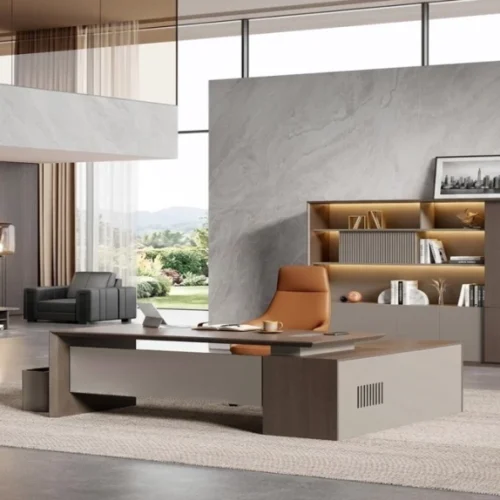 GOF Furniture YG-A114-D Executive Office Desk 1400 × 1200mm | Almond Grey Finish Office Table