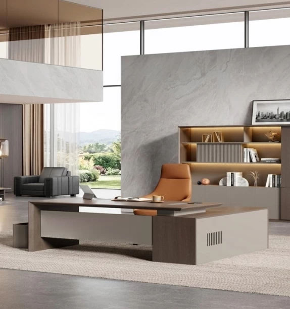 GOF Furniture YG-A114-D Executive Office Desk 1400 × 1200mm | Almond Grey Finish Office Table