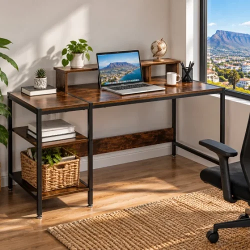 Golden Star 120 × 50cm computer desk with monitor height rack and double-layer side shelf equipped with metal frame suitable for office home and apartment use for office and study purposes Multipurpose Table – Burningwood