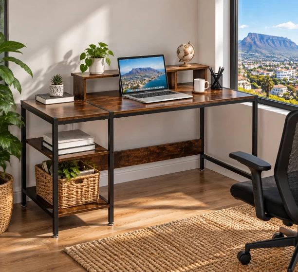 ArtisanFurnitureWarehouse Furniture 120 × 50cm computer desk with multiple storage and display shelves industrial wooden writing desk with metal frame suitable for offices homes and apartments for office and study purposes Multipurpose Table – Burningwood - Image 2