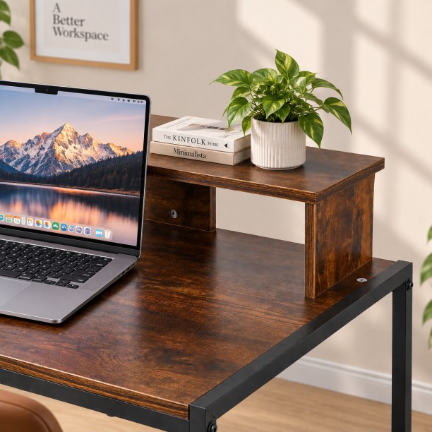 ArtisanFurnitureWarehouse Furniture 120 × 50cm computer desk with multiple storage and display shelves industrial wooden writing desk with metal frame suitable for offices homes and apartments for office and study purposes Multipurpose Table – Burningwood - Image 6