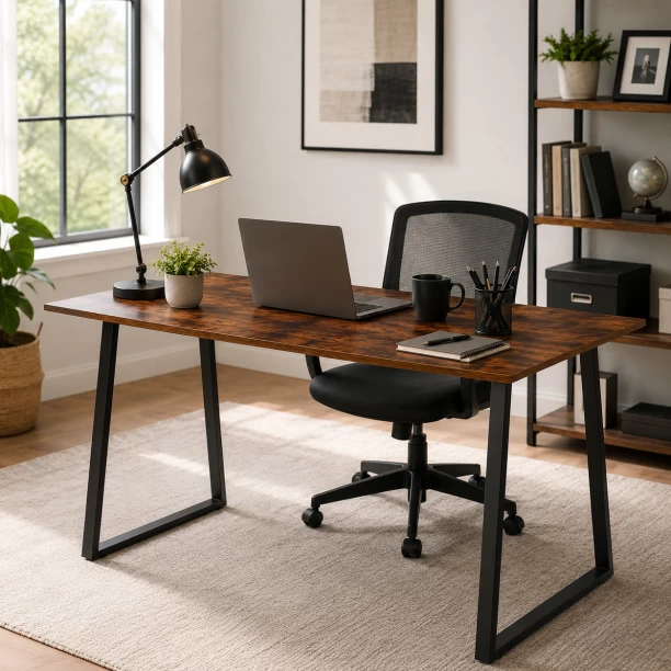 Artisan Furniture Warehouse 120×70×74 cm Industrial-Style Metal-Frame Home Office Computer Desk with Adjustable Feet Ideal for Studying in Bedrooms Home Offices and Study Rooms Multipurpose Table – BurningWood - Image 3