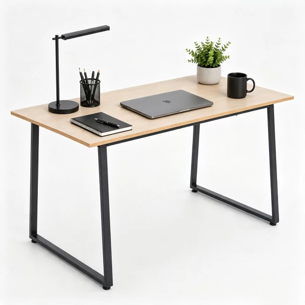 Artisan Furniture Warehouse 120 × 70 × 74cm light oak wood grain home computer desk simple U-shaped black steel frame desk bedroom student office study desk Multipurpose Table – grey wood
