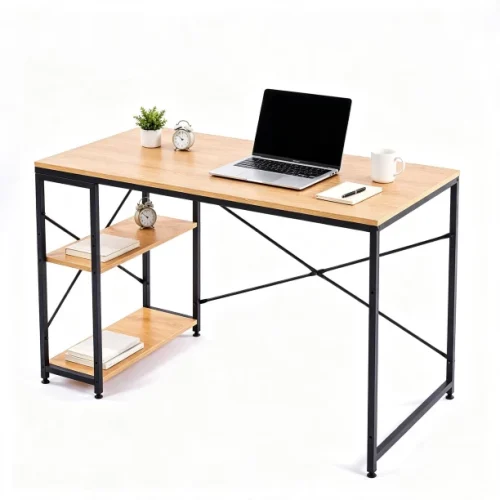 ArtisanFurnitureWarehouse Furniture 120 × 60 × 75cm office desk double-layer side storage rack industrial metal frame writing desk multi-purpose learning and gaming suitable for both home and apartment work and study-GREY WOOD Multipurpose Table