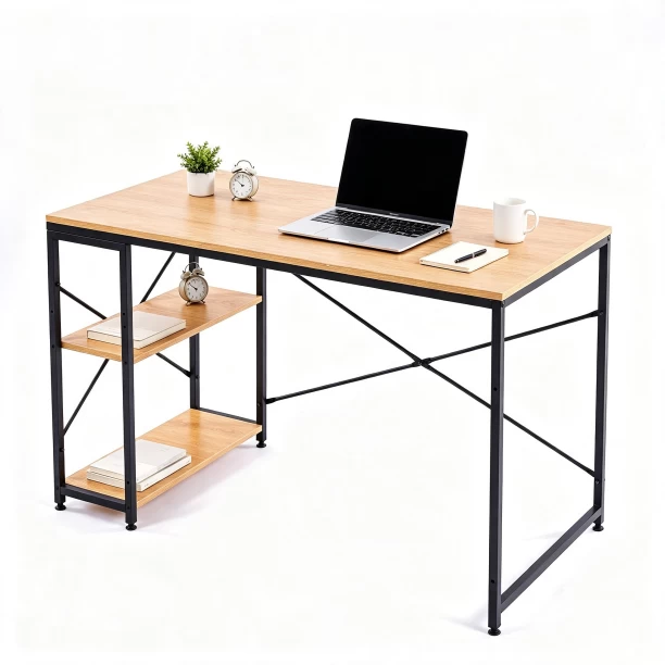 ArtisanFurnitureWarehouse Furniture 120 × 60 × 75cm office desk double-layer side storage rack industrial metal frame writing desk multi-purpose learning and gaming suitable for both home and apartment work and study-GREY WOOD Multipurpose Table