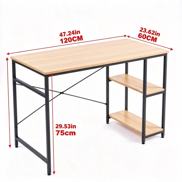 ArtisanFurnitureWarehouse Furniture 120 × 60 × 75cm office desk double-layer side storage rack industrial metal frame writing desk multi-purpose learning and gaming suitable for both home and apartment work and study-GREY WOOD Multipurpose Table - Image 4