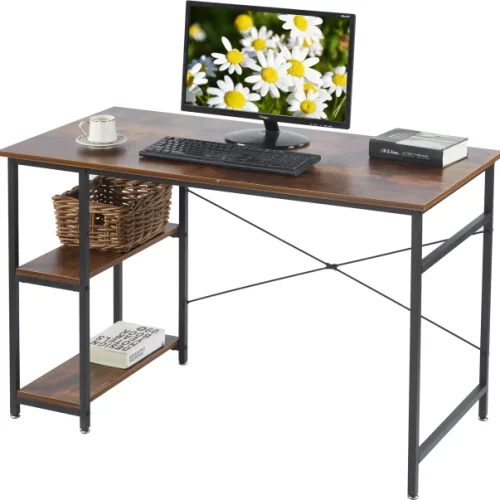 ArtisanFurnitureWarehouse Furniture 120 × 60 × 75cm office desk double-layer side storage rack industrial metal frame writing desk multi-purpose learning and gaming suitable for both home and apartment work and study-Berlin Rustic Multipurpose Table