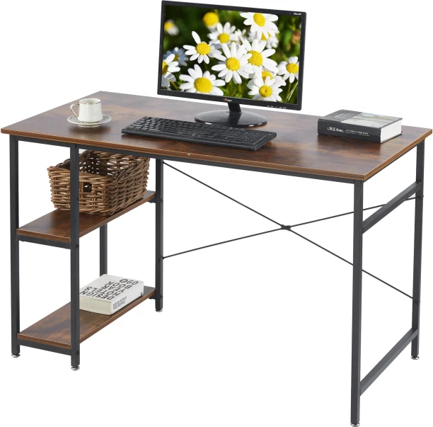 ArtisanFurnitureWarehouse Furniture 120 × 60 × 75cm office desk double-layer side storage rack industrial metal frame writing desk multi-purpose learning and gaming suitable for both home and apartment work and study-Berlin Rustic Multipurpose Table