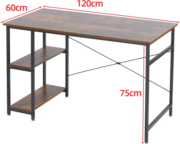 RSQQAV 1.2m Industrial Computer Desk with Reversible 2-Tier Shelves – PC Gaming Desk with X-Frame Reinforcement & Adjustable Feet Multipurpose Table – Burning wood - Image 4