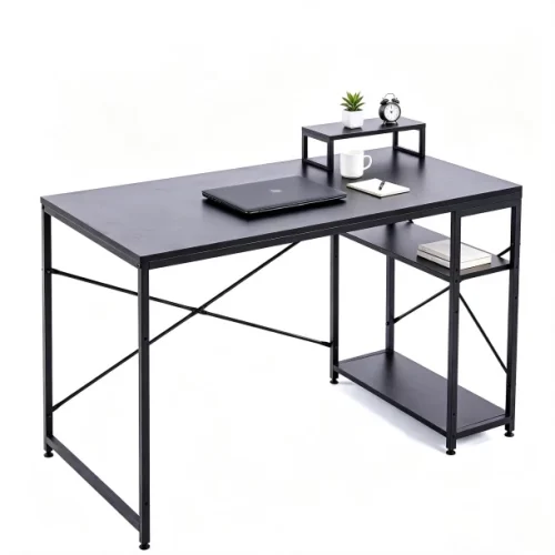 ArtisanFurnitureWarehouse Furniture 120 × 60 × 75cm office desk double-layer side storage rack industrial metal frame writing desk multi-purpose learning and gaming suitable for both home and apartment work and study-Black Multipurpose Table