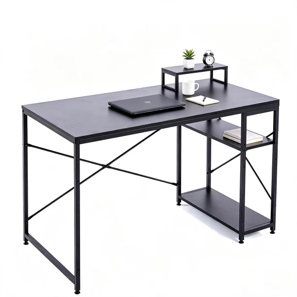 ArtisanFurnitureWarehouse Furniture 120 × 60 × 75cm office desk double-layer side storage rack industrial metal frame writing desk multi-purpose learning and gaming suitable for both home and apartment work and study-Black Multipurpose Table