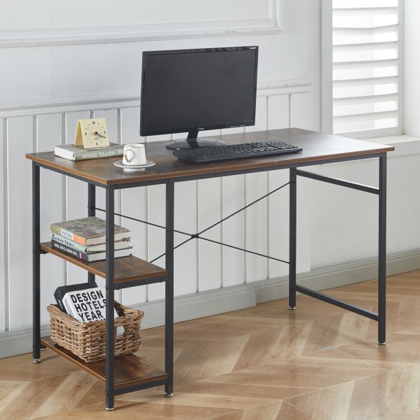 RSQQAV 1.2m Industrial Computer Desk with Reversible 2-Tier Shelves – PC Gaming Desk with X-Frame Reinforcement & Adjustable Feet Multipurpose Table – Burning wood - Image 5