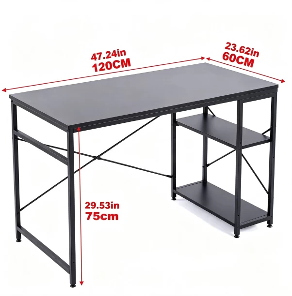 ArtisanFurnitureWarehouse Furniture 120 × 60 × 75cm office desk double-layer side storage rack industrial metal frame writing desk multi-purpose learning and gaming suitable for both home and apartment work and study-Black Multipurpose Table - Image 3