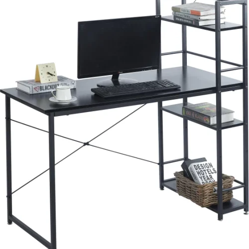 ArtisanFurnitureWarehouse Furniture 120 × 64cm office computer desk 3-layer storage rack railing and headphone hook heavy-duty metal frame writing desk suitable for home apartments and offices for office operations-Black Multipurpose Table