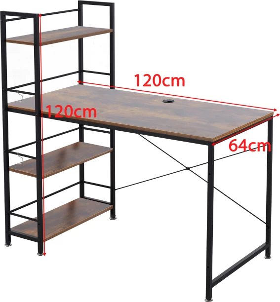 ArtisanFurnitureWarehouse Furniture 120 × 64cm office computer desk 3-layer storage rack railing and headphone hook heavy-duty metal frame writing desk suitable for home apartments and offices for office operations-Berlin Rustic Multipurpose Table - Image 2