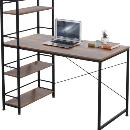 ArtisanFurnitureWarehouse Furniture 120 × 64cm office computer desk 3-layer storage rack railing and headphone hook heavy-duty metal frame writing desk suitable for home apartments and offices for office operations-Berlin Rustic Multipurpose Table