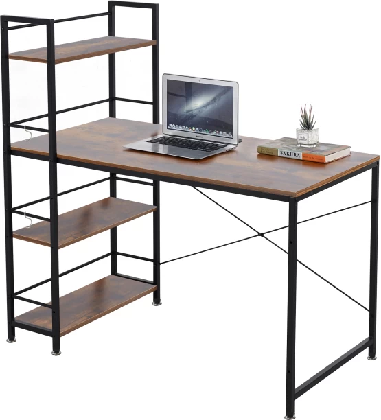 ArtisanFurnitureWarehouse Furniture 120 × 64cm office computer desk 3-layer storage rack railing and headphone hook heavy-duty metal frame writing desk suitable for home apartments and offices for office operations-Berlin Rustic Multipurpose Table