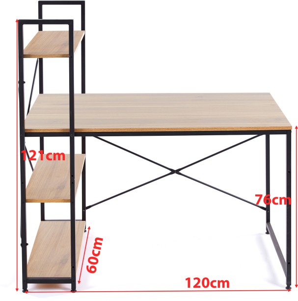 Golden Star Africa 120 × 60 × 76 Industrial-Style Computer Desk with Four-Tier Side Bookshelf—Home Study Desk Wood and Metal Office Desk Suitable for Apartments Small Bedrooms and Student Computer/Writing Workstations Multipurpose Table – GREY WOOD - Image 4