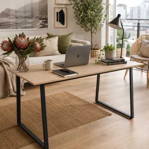 Golden Star Africa Light oak computer desk measuring 120 × 70 × 74cm with a sturdy and durable U-shaped black metal frame suitable for home office desks in bedrooms apartments and offices Multipurpose Table – grey wood