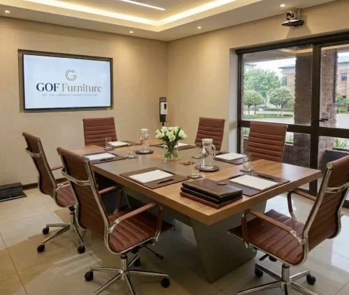 GOF Furniture Q736-2.4 & 818A Rammy 6-Seater Boardroom Table & 6 High-Back Chairs | 2.4m Conference Table – Walnut, Chair Included