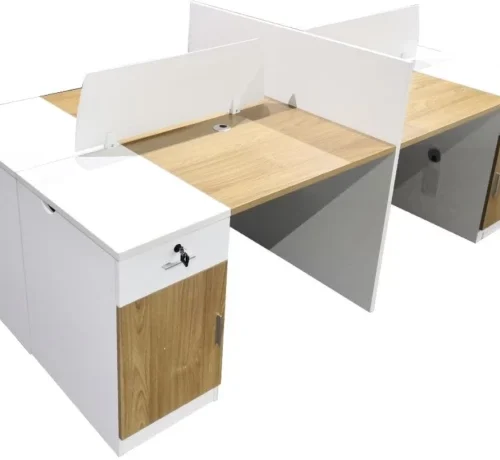 Merge 4 Seater Work Station TC-12524 Office Table – Oak, White