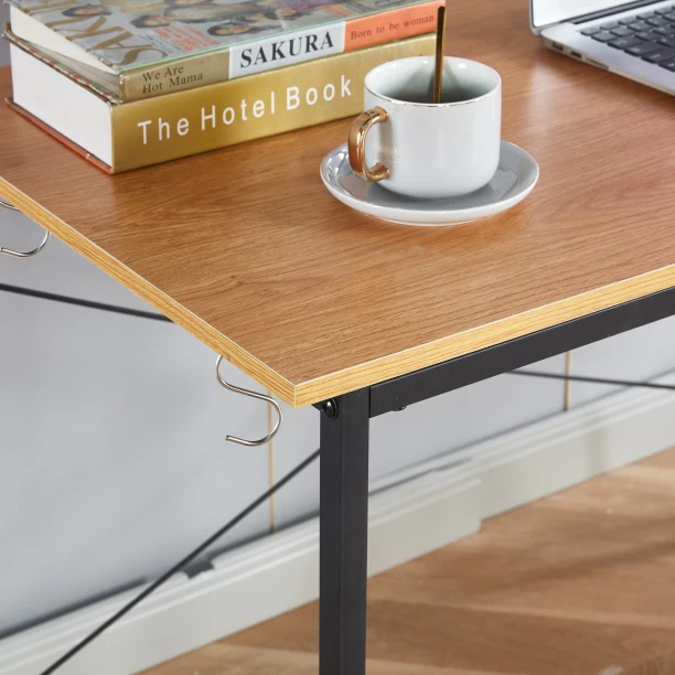 ArtisanFurnitureWarehouse Furniture 120 × 60cm computer desk with 4 storage shelves and metal hook desk equipped with X-Brace metal frame home office learning workstation-GREY WOOD Multipurpose Table - Image 3