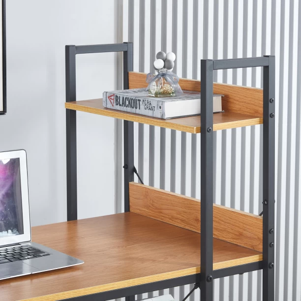 ArtisanFurnitureWarehouse Furniture 120 × 60cm computer desk with 4 storage shelves and metal hook desk equipped with X-Brace metal frame home office learning workstation-GREY WOOD Multipurpose Table - Image 4
