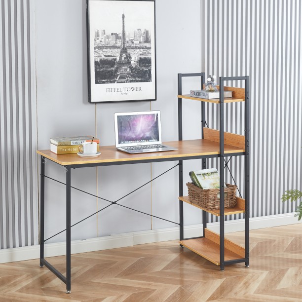 ArtisanFurnitureWarehouse Furniture 120 × 60cm computer desk with 4 storage shelves and metal hook desk equipped with X-Brace metal frame home office learning workstation-GREY WOOD Multipurpose Table - Image 7