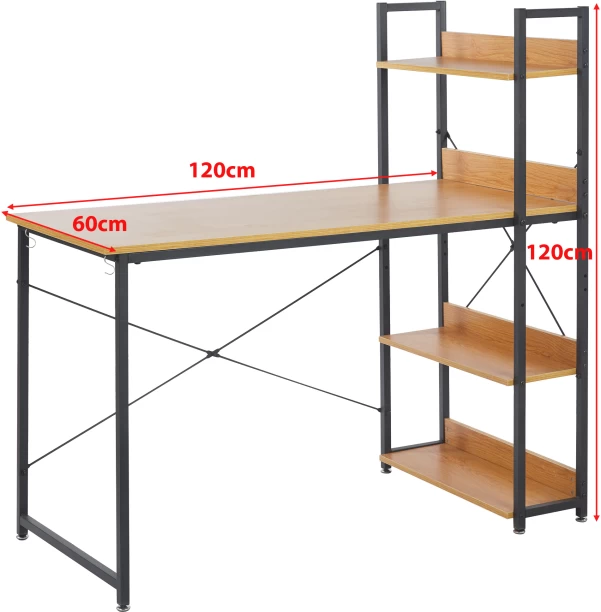 ArtisanFurnitureWarehouse Furniture 120 × 60cm computer desk with 4 storage shelves and metal hook desk equipped with X-Brace metal frame home office learning workstation-GREY WOOD Multipurpose Table - Image 2