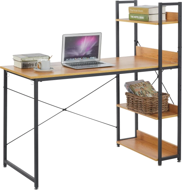 ArtisanFurnitureWarehouse Furniture 120 × 60cm computer desk with 4 storage shelves and metal hook desk equipped with X-Brace metal frame home office learning workstation-GREY WOOD Multipurpose Table