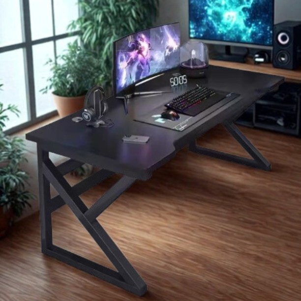 innolife Ergonomic Gaming Computer Desk – 120cm Workstation with Cable Hole & Steel Frame Multipurpose Table – Black - Image 2