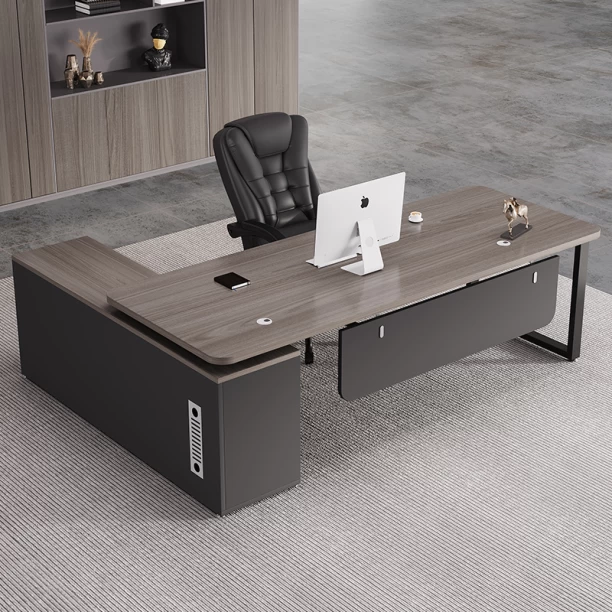 HOD Executive Horizon 1.8m L-Shaped Office Desk Office Table – Oak, Grey