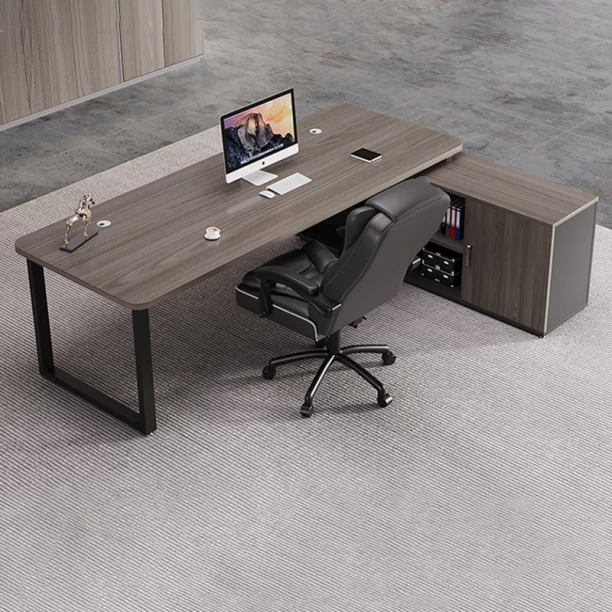HOD Executive Horizon 1.8m L-Shaped Office Desk Office Table – Oak, Grey - Image 3