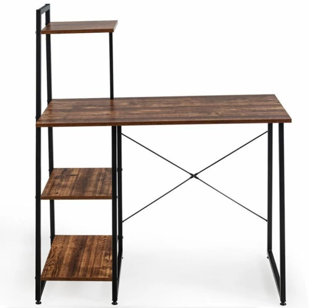 VIVIDITTO Home Office Large Computer Desk Study Table Storage Shelves 4 Tier Multipurpose Table – BROWN